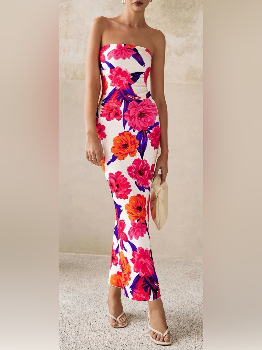 PRETTY GARDEN WOMENS FLORAL MAXI RIBBED STRAPLESS TUBE DRESS SZ SMALL